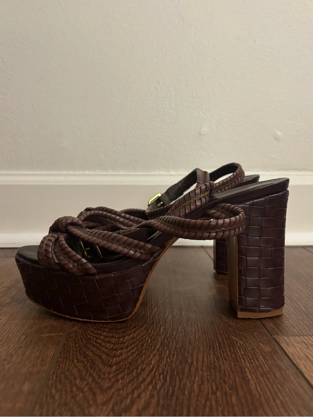 SCHUTZ Kareena Woven Brown Braided Platform Sandals